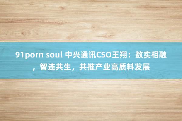 91porn soul 中兴通讯CSO王翔：数实相融，智连共生，共推产业高质料发展